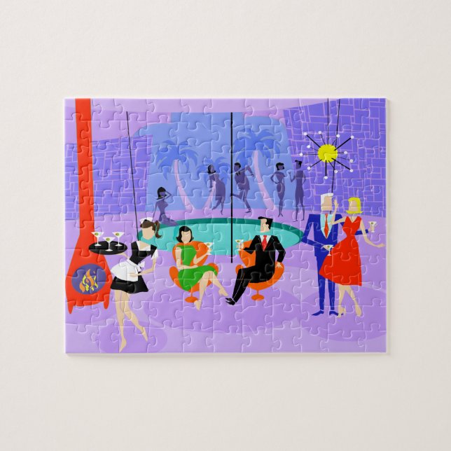 Retro tropisches Cocktail-Party-Puzzlespiel (Horizontal)