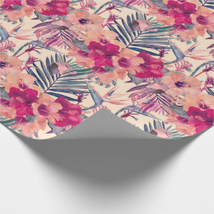 Retro-Tropisches-Hibiskus-Zaunkönig-Muster Geschenkpapier