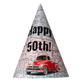 Retro Truck auf Karte 50. Geburtstag Partyhütchen