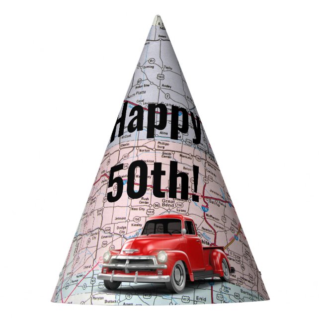 Retro Truck auf Karte 50. Geburtstag Partyhütchen (Vorderseite)