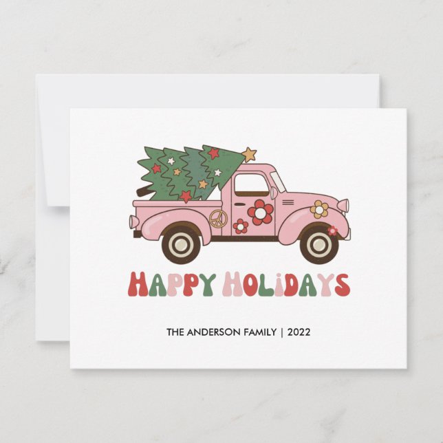 Retro Truck Happy Holidays Weihnachtskarte Mitteilungskarte (Vorderseite)