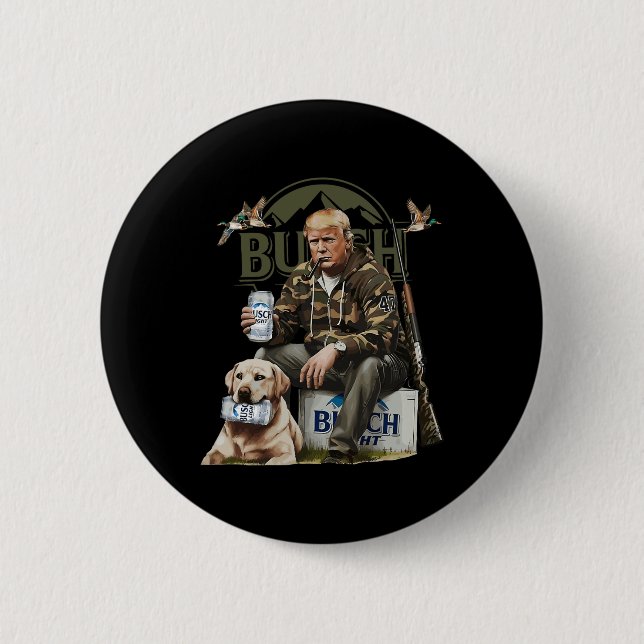 Retro Trump Jagd auf Hirsch Funny Beer Drink Bier Button (Vorderseite)