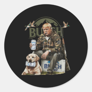 Retro Trump Jagd auf Hirsch Funny Beer Drink Bier Runder Aufkleber