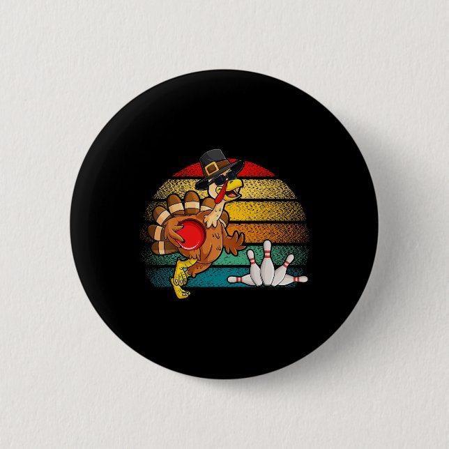 Retro Truthahn Bowlingkugel Pin Herbst Stimmung Th Button (Vorderseite)