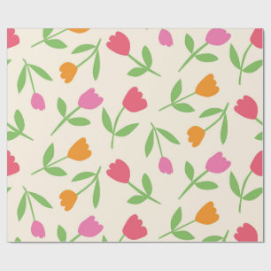Retro-Tulpen-Blumenmuster in Orange, Rosa und Rot Geschenkpapier