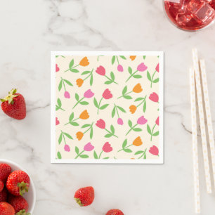 Retro-Tulpen-Blumenmuster in Orange, Rosa und Rot Serviette