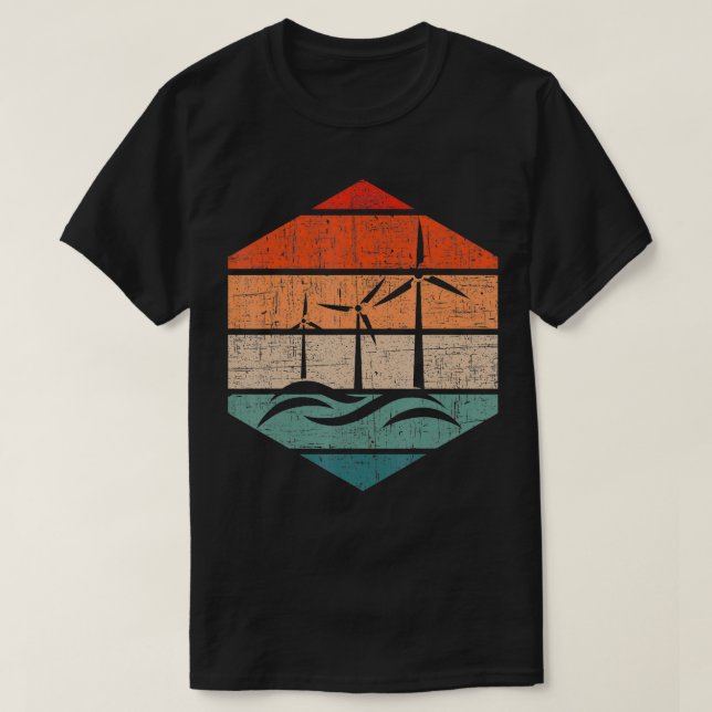 Retro-Turbinenturm Techniker Erneuerbare Energie T-Shirt (Design vorne)