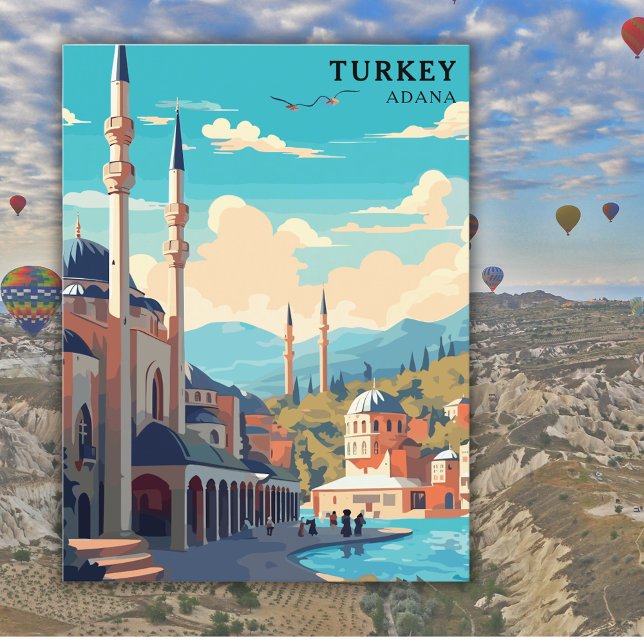 Retro Turkey Adana Watercolor Reisen Postkarte (Von Creator hochgeladen)