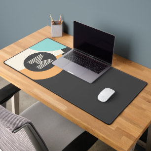 Retro Türkis Aquamarin Blue Yellow Black Gray Art Schreibtischunterlage