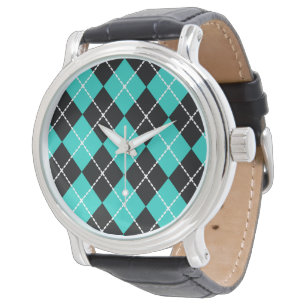 Retro Türkis Argyle-Uhr Armbanduhr