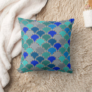 Retro Türkis Blau Aquamarin Grau Scales Muster Kissen
