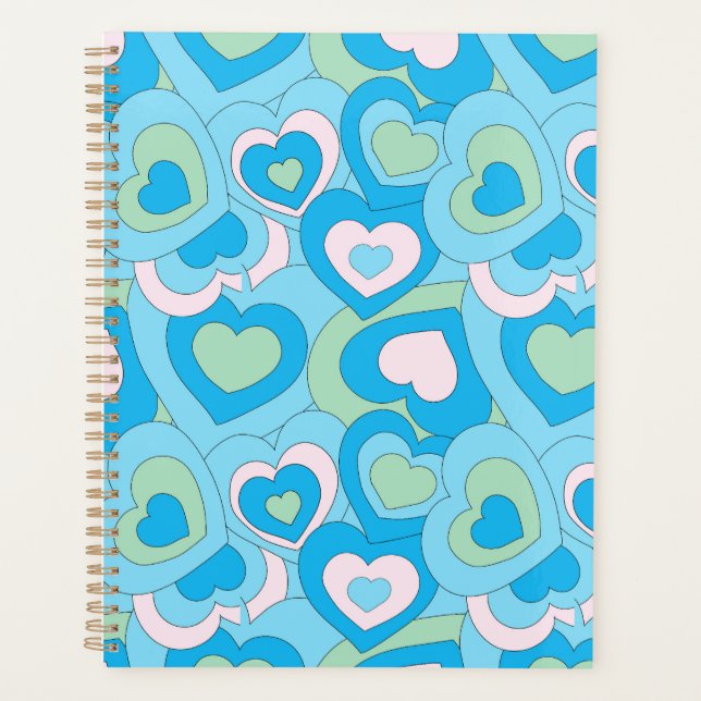 Retro Türkis Blue Heart Planner Planer (Vorderseite)