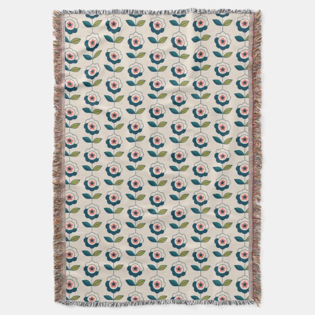 Retro Türkis-Blumenmuster Decke (Vorderseite Vertikal)