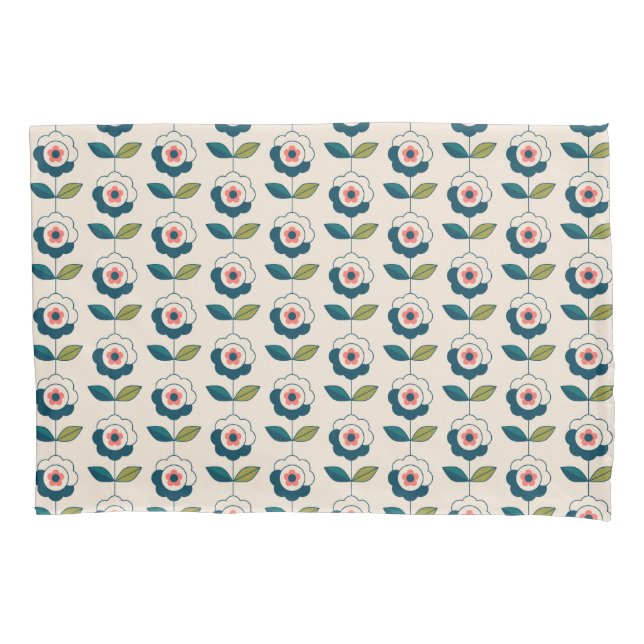 Retro Türkis-Blumenmuster Kissenbezug (Vorderseite-Links)