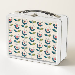 Retro Türkis-Blumenmuster Metall Brotdose