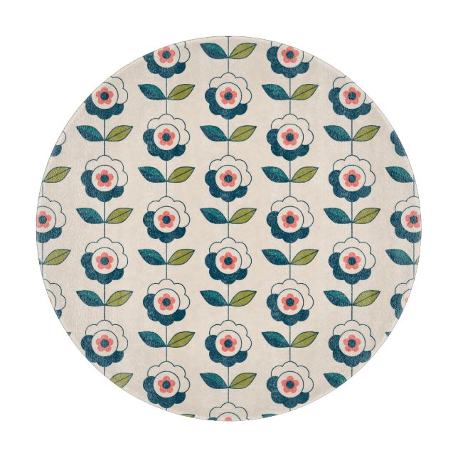 Retro Türkis-Blumenmuster Schneidebrett (Vorderseite)