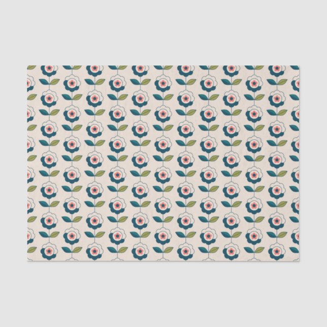 Retro Türkis-Blumenmuster Seidenpapier (Vorderseite)
