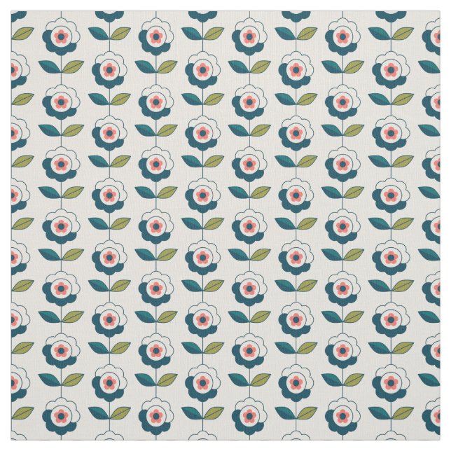 Retro Türkis-Blumenmuster Stoff (Muster)