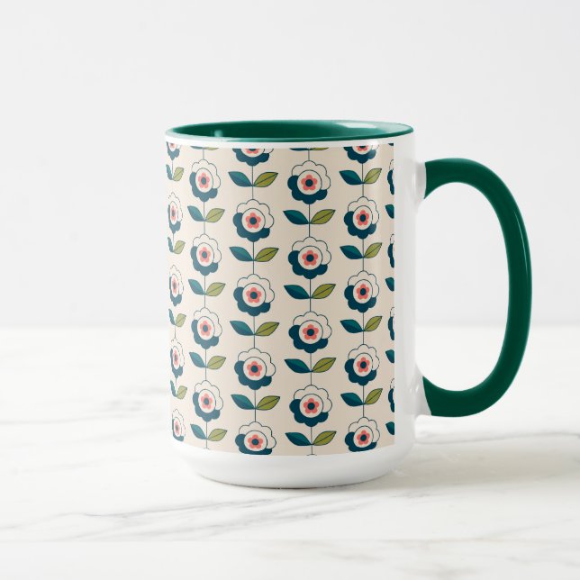 Retro Türkis-Blumenmuster Tasse (Rechts)