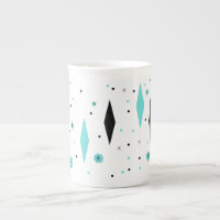 Retro Türkis-Diamant-u. Sternexplosion-China-Tasse