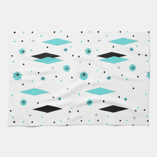 Retro Türkis-Diamant u. Sternexplosion-Küchen-Tuch Handtuch (Horizontal)