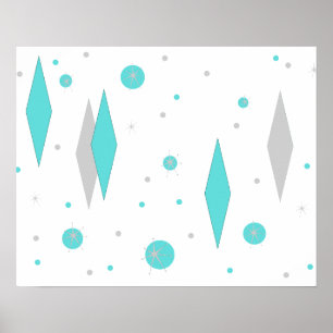 Retro Türkis-Diamant u. Sternexplosion-Plakat Poster