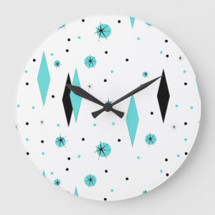 Retro Türkis-Diamant-u. Sternexplosion-Wand-Uhr Große Wanduhr