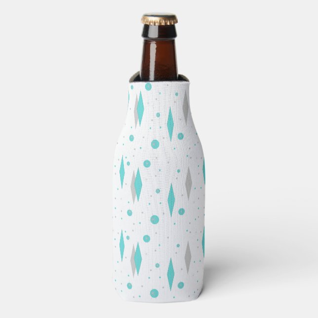 Retro Türkis Diamond & Sternexplosion Flasche Cool Flaschenkühler (Flaschenvorderseite)