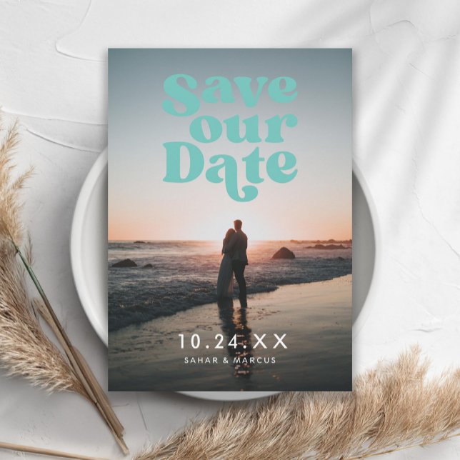 Retro Türkis Foto Save The Date (Von Creator hochgeladen)