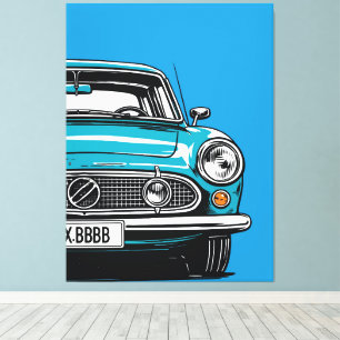 Retro Türkis Klassiker Auto Front Pop Art Illustra Leinwanddruck