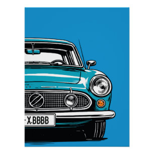 Retro Türkis Klassisches Auto Front Pop-Art-Illust Poster