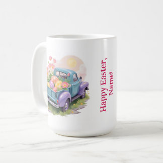 Retro Türkis- & Lila-Lieferwagen mit Ostereiern Kaffeetasse