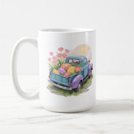 Retro Türkis- & Lila-Lieferwagen mit Ostereiern Kaffeetasse