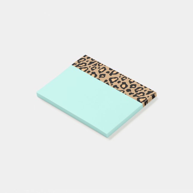 Retro Türkis Office Leopard Print Post - Hinweise Post-it Klebezettel (angewinkelt)