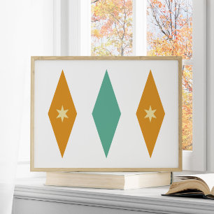 Retro Türkis Orange Creme Sterne Diamanten Poster