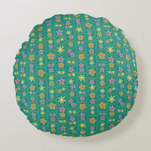 Retro Türkis Patchwork Blumen 40,6 cm Rundes Kissen