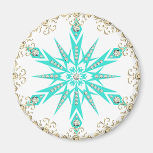 Retro türkis Schneeflocke Mitte des Jahrhunderts W Magnet