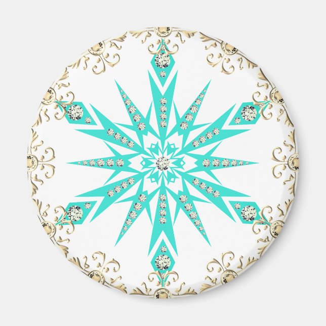Retro türkis Schneeflocke Mitte des Jahrhunderts W Magnet (Vorne)