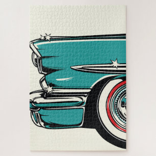 Retro Türkis Sportwagen Front Pop-Art-Illustration