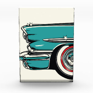 Retro Türkis Sportwagen Front Pop-Art-Illustration Fotoblock
