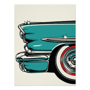Retro Türkis Sportwagen Front Pop-Art-Illustration Poster