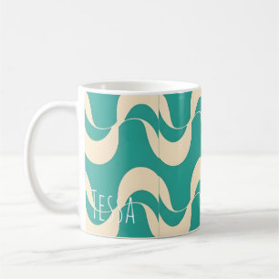 Retro Türkis und Creme Wellenmuster Kaffeetasse
