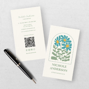 Retro Türkis und Grüne Floral  Visitenkarte