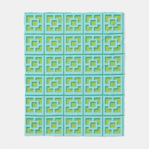 Retro Türkis und grüner Trellis Fleece Blanket