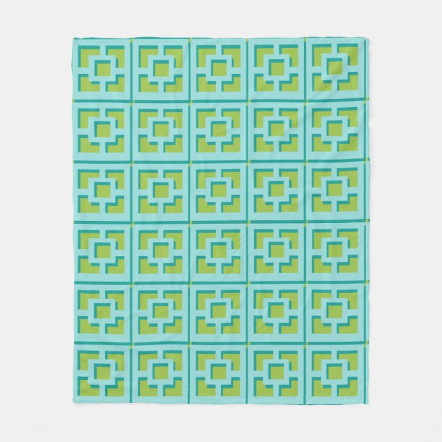 Retro Türkis und grüner Trellis Fleece Blanket (Vorderseite)