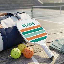 Retro Türkis und Orange Streifen Benutzerdefiniert Pickleball Schläger