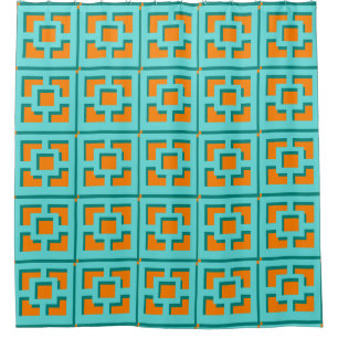 Retro Türkis und Orange Trellis Duschvorhang