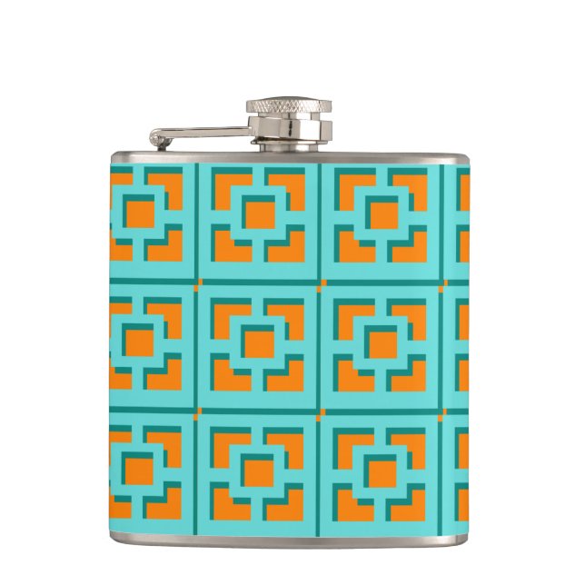 Retro-Türkis und Orange-Vinyl-Wrapped Flask Flachmann (Vorderseite)