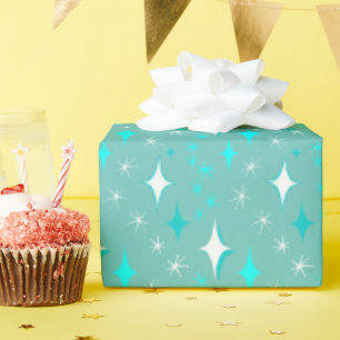 Retro Türkis- und Weißsternmuster Geschenkpapier