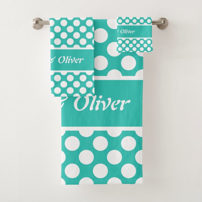Retro Türkis & White Polka Dot Badhandtuch Set (Insitu)
